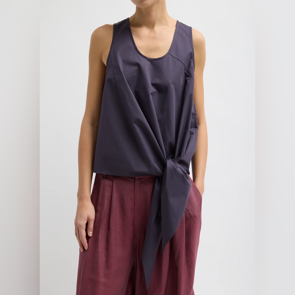 TIBI Eco Poplin Tie Front Top in Eggplant size 12 NWT